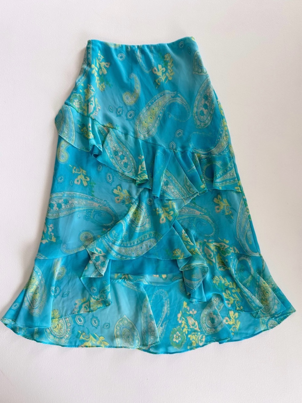 Vintage CHAPS Turquoise Paisley Ruffle Skirt